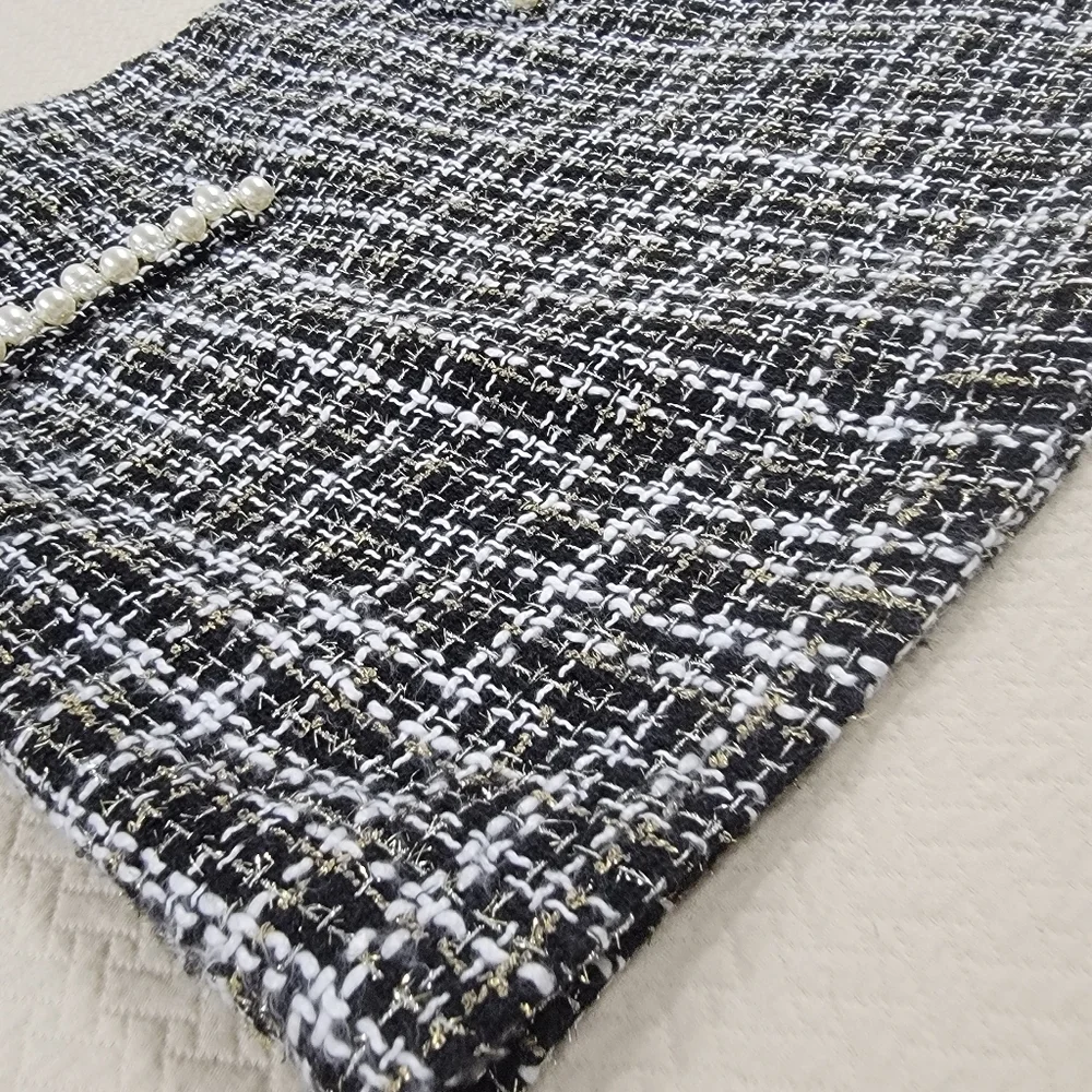Flying Tomato Tweed Mini Skirt with Pearl Accents Size Large - Black and White